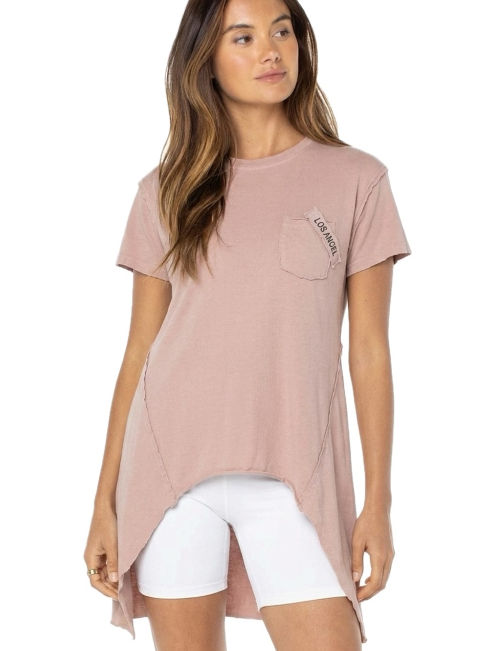 Zixin LOSANGEL Oversized Pocket Tunic Tee Womens Size Small Sharkbite Hem Crew
